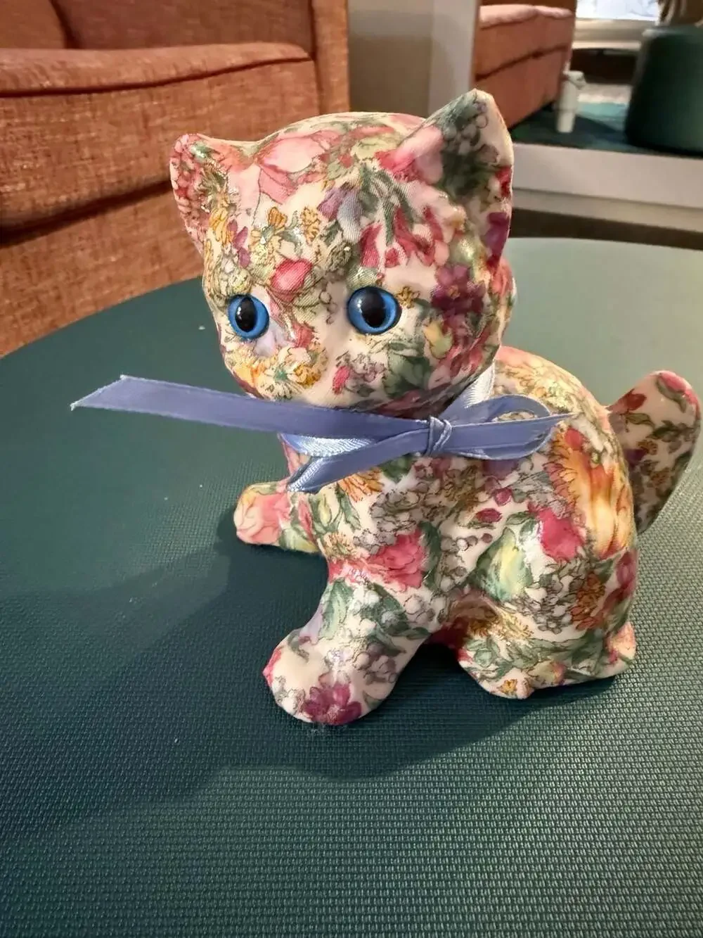 Vintage Joan Baker Designs Patchworks Floral Porcelain Kitten Figurine